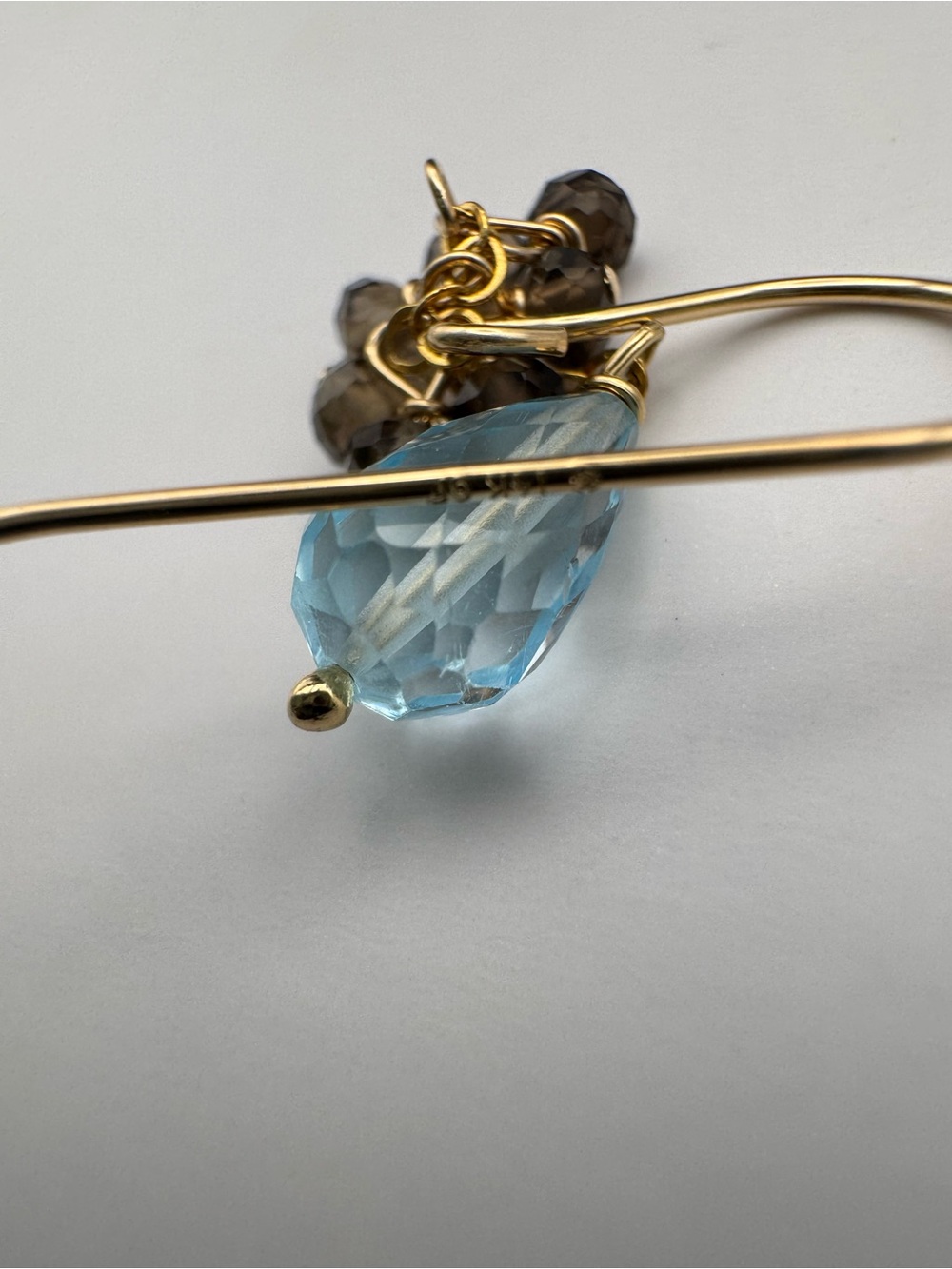 HKB80 Blue Topaz + Smoky Quartz Hook Earrings - Picture 3 of 3